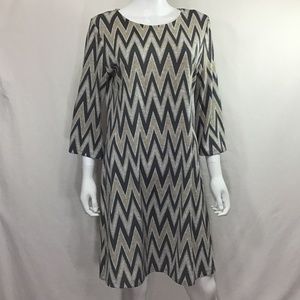 Tacera Gray/White/Yellow Zigzag Design Dress